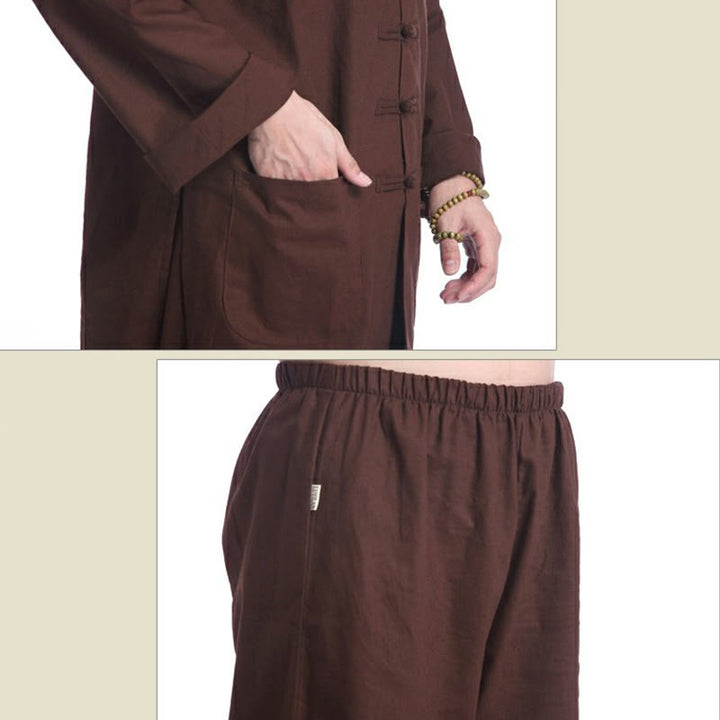 Buddha Stones Chinese Frog Button Design Meditation Prayer Cotton Linen Spiritual Zen Practice Yoga Clothing Men's Set - image 19