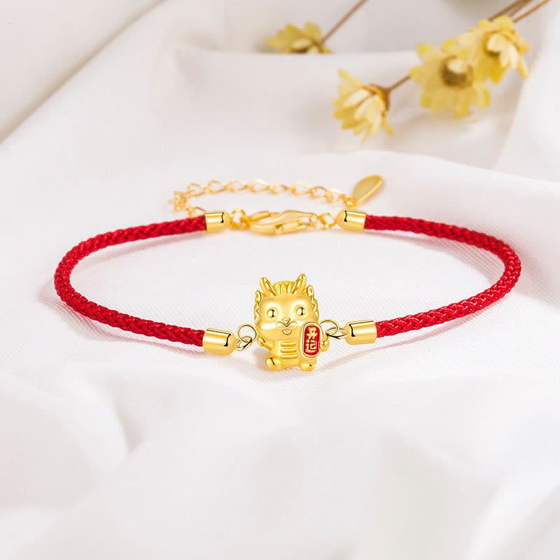 Buddha Stones 925 Sterling Silver Year Of The Dragon Lucky Golden Dragon Strength Red Rope Chain Bracelet - ​Dragon Red Rope Bracelet(Wrist Circumference 14-17cm) - image 0