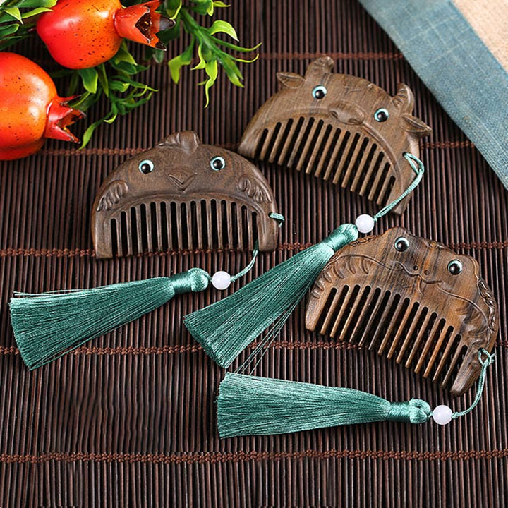 Chinese Zodiac Green Sandalwood Peace Mini Portable Comb - image 2