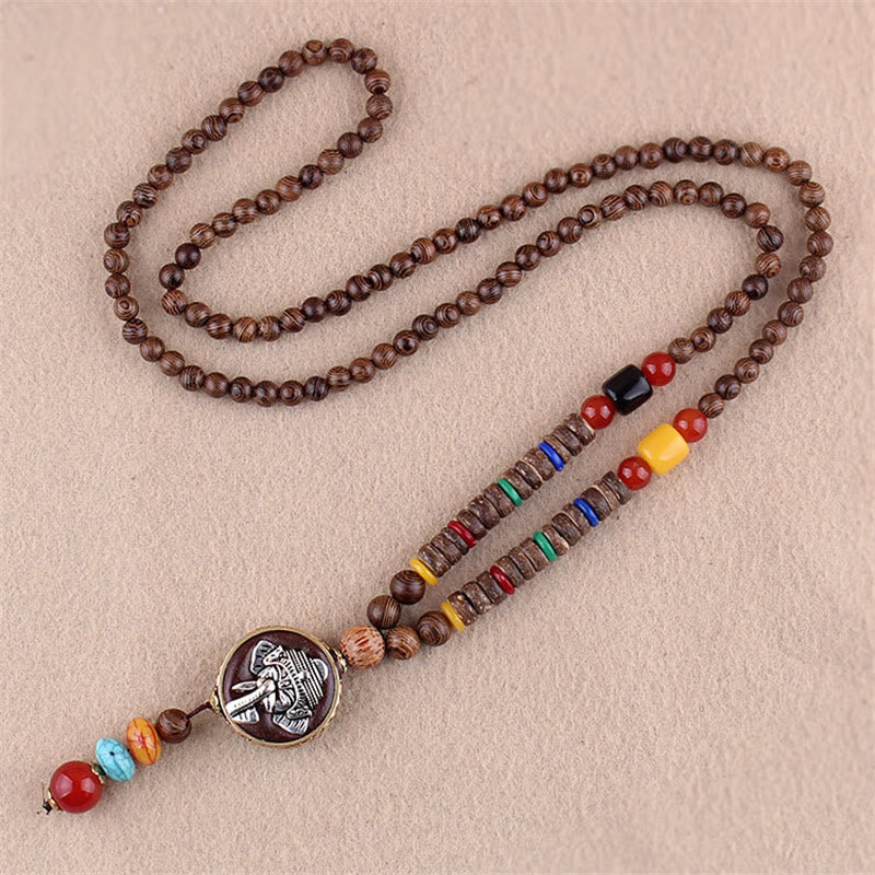 Buddha Stones Tibetan Wenge Wood Bodhi Seed Agate Elephant Protection Necklace Pendant - Wenge Wood&Elephant - image 10