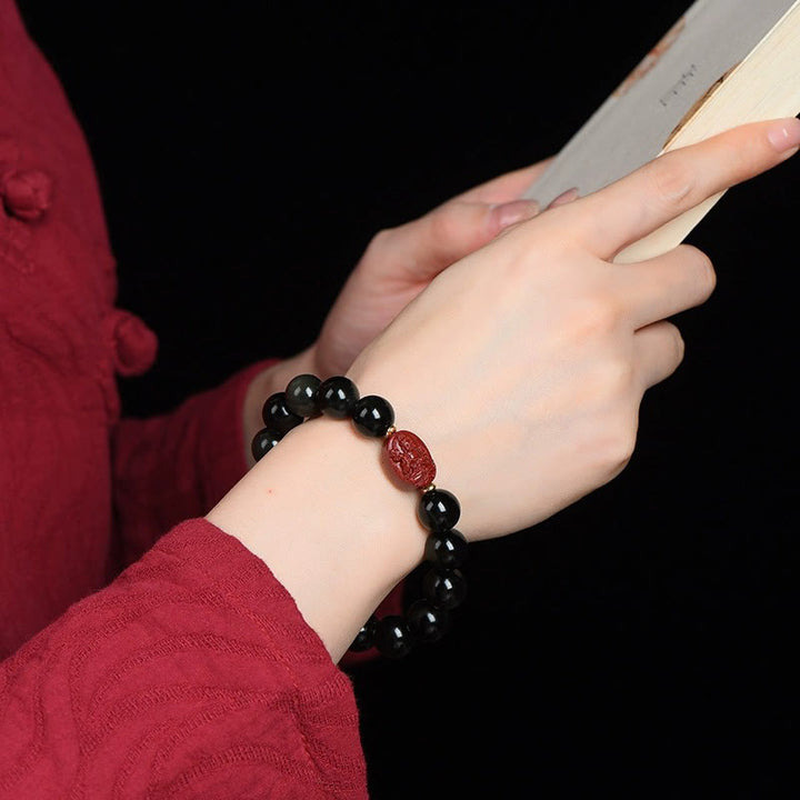 Buddha Stones Chinese Zodiac Natal Buddha Natural Black Obsidian Cinnabar Purification Bracelet - image 14