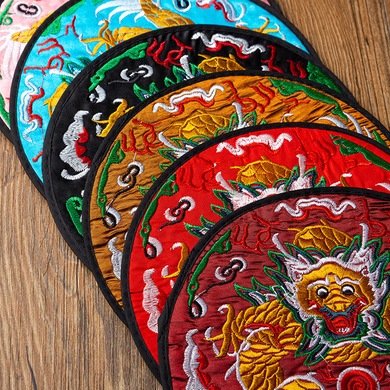 Buddha Stones Dragon Embroidery Cup Mat Pad Tea Cup Coaster Kung Fu Tea Mat - image 2