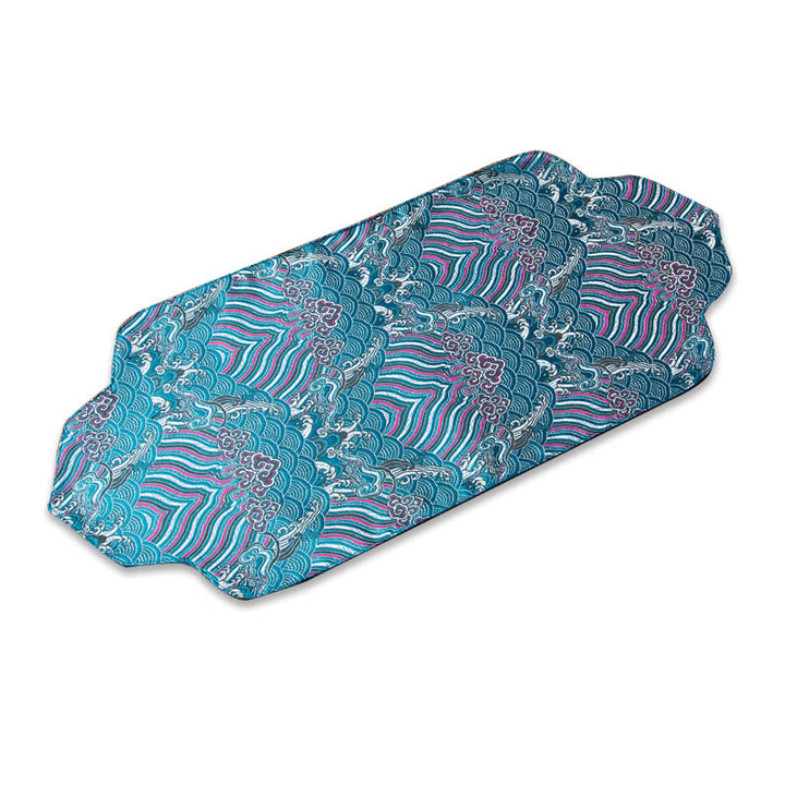 Buddha Stones Sea Wave Bamboo Plum Blossom Brocade Embroidery Cup Mat Pad Tea Cup Coaster Kung Fu Tea Mat - Tea Mat 48*22cm - Blue - image 11