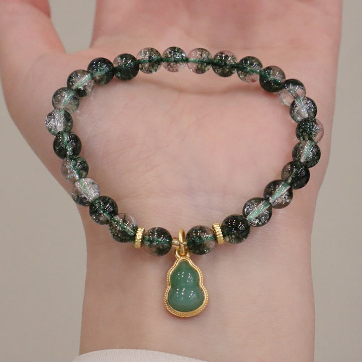 Buddha Stones Natural Green Phantom Confidence Gourd Buddha Charm Bracelet - image 2