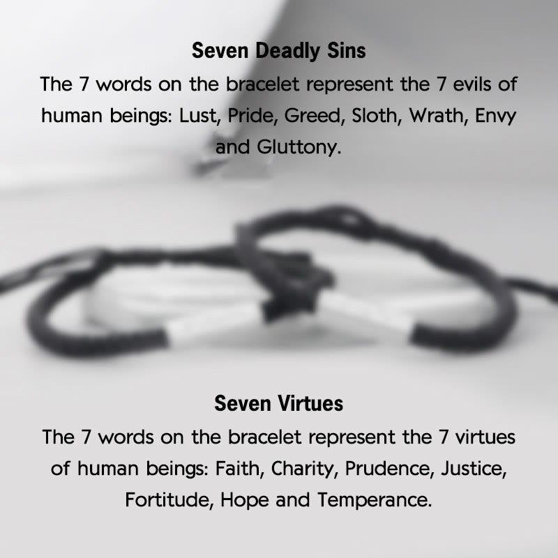 Buddha Stones Seven Deadly Sins Seven Virtues Braided String Bracelet - image 1
