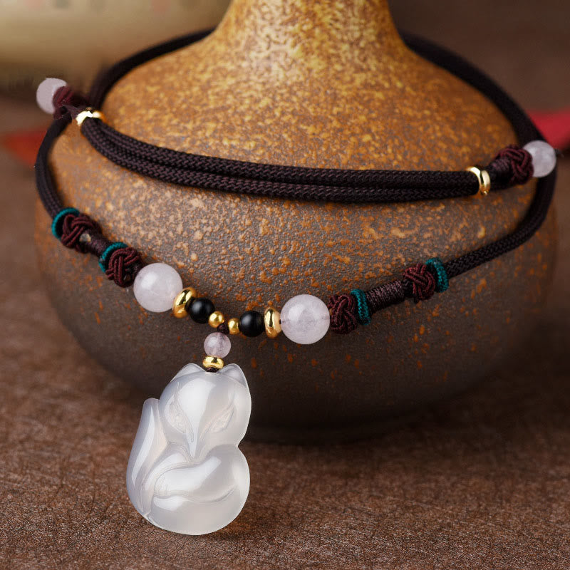 Buddha Stones Chalcedony Fox Pink Crystal Bead Harmony String Necklace Pendant - Chalcedony(Positive♥Harmony) - image 0