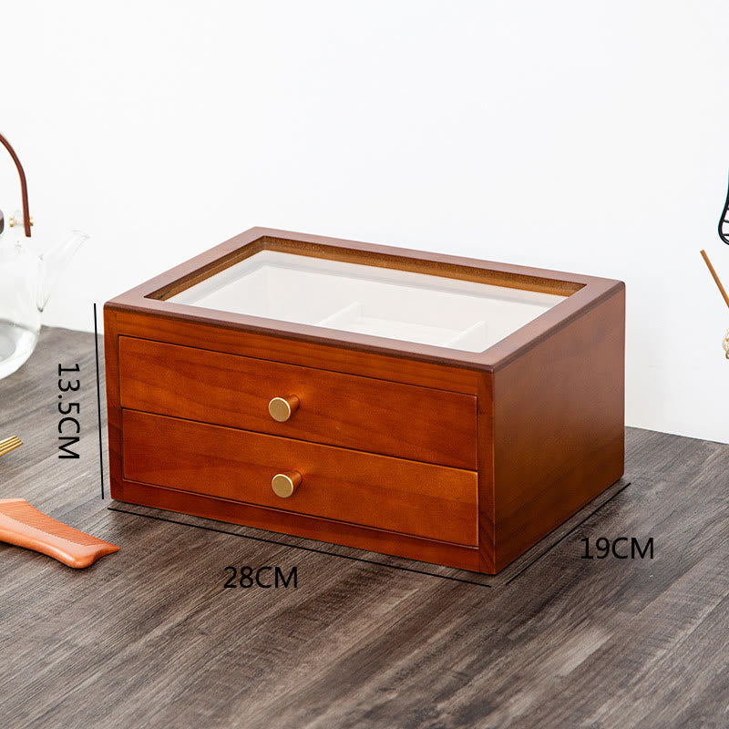 Buddha Stones Retro Solid Wood Jewelry Box Jewelry Storage Box With Drawer - image 1