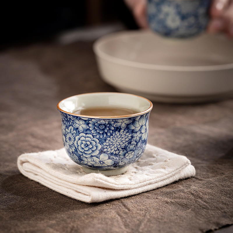 Buddha Stones Vintage Lotus Peony Plum Blossom Chrysanthemum Ceramic Teacup Tea Cups - image 2