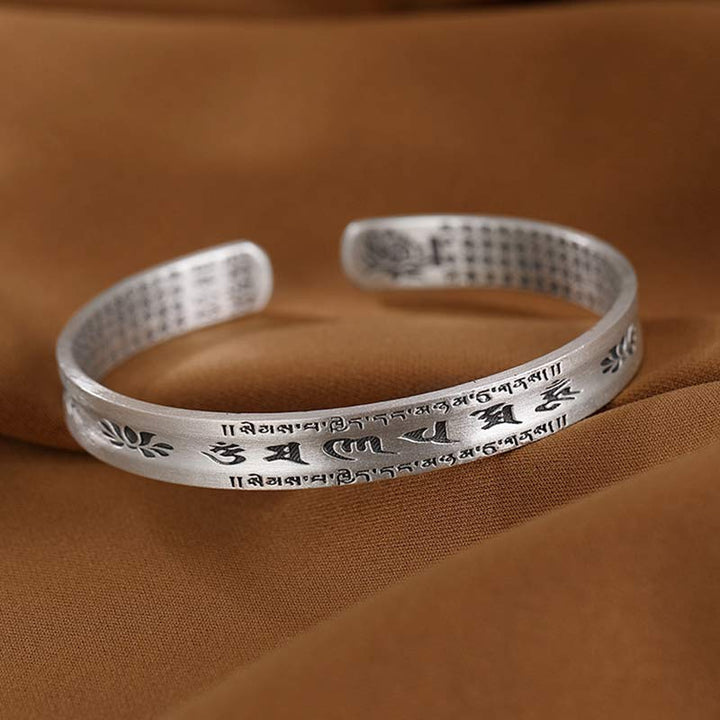 Buddha Stones 999 Sterling Silver Om Mani Padme Hum Lotus Wisdom Bracelet Bangle - image 6
