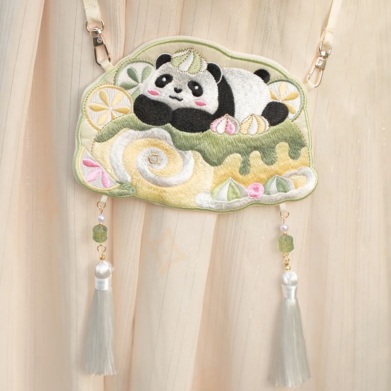 Buddha Stones Embroidery Lucky Panda Cat Shiba Inu Deer Rabbit Fox Flower Cute Animal Hanfu Bag Crossbody Bag Shoulder Bag - Summer Panda - image 29