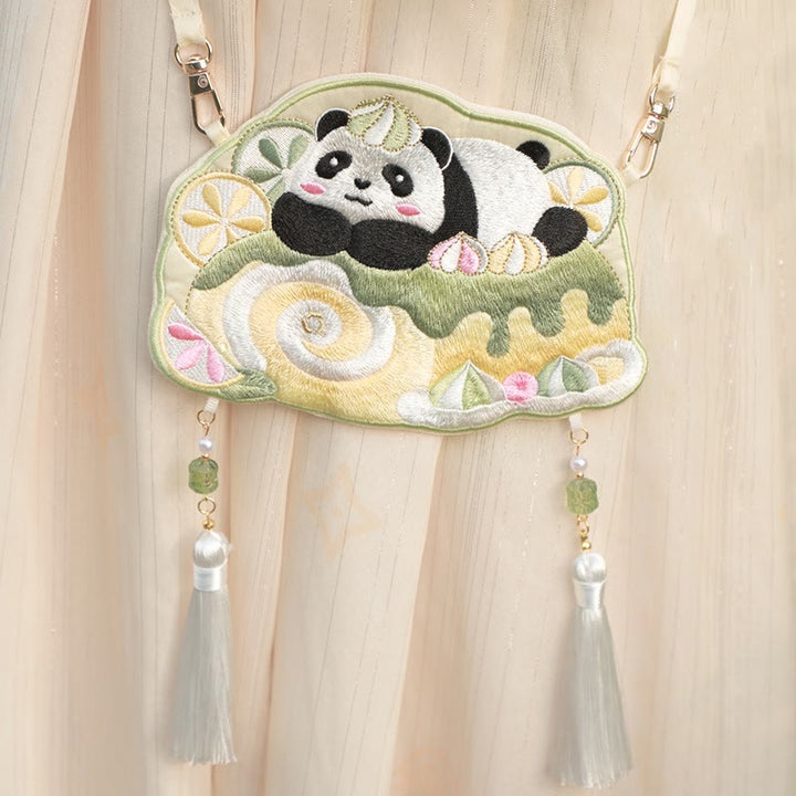 Buddha Stones Embroidery Lucky Panda Cat Shiba Inu Deer Rabbit Fox Flower Cute Animal Hanfu Bag Crossbody Bag Shoulder Bag - Summer Panda - image 29