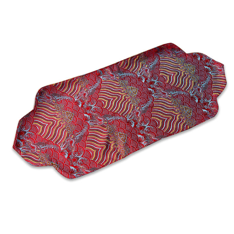 Buddha Stones Sea Wave Bamboo Plum Blossom Brocade Embroidery Cup Mat Pad Tea Cup Coaster Kung Fu Tea Mat - Tea Mat 48*22cm - Dark Red - image 4