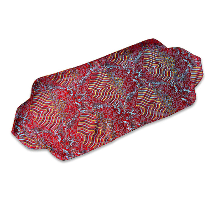 Buddha Stones Sea Wave Bamboo Plum Blossom Brocade Embroidery Cup Mat Pad Tea Cup Coaster Kung Fu Tea Mat - Tea Mat 48*22cm - Dark Red - image 4