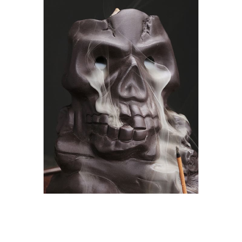 Buddha Stones Halloween Skull Head Purple Clay Healing Incense Burner Decoration - image 4