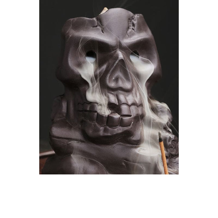 Buddha Stones Halloween Skull Head Purple Clay Healing Incense Burner Decoration - image 4