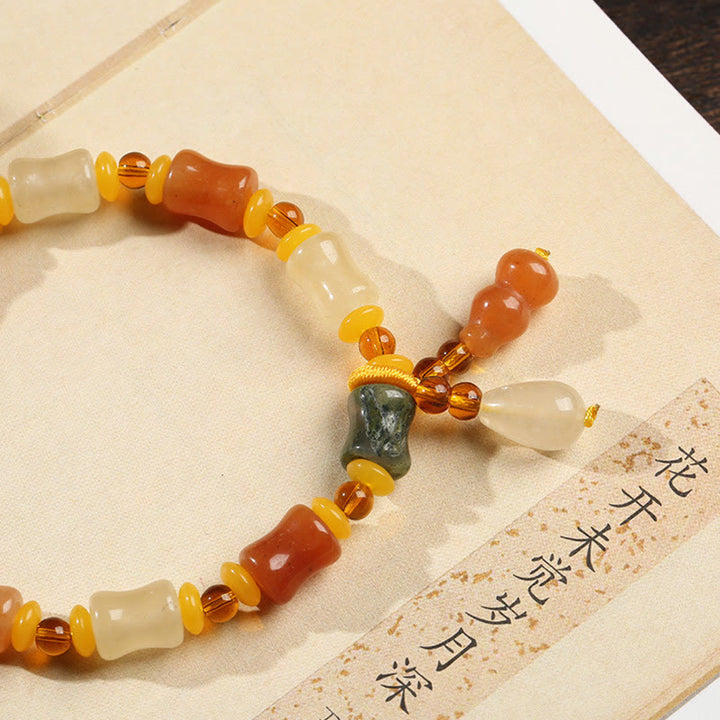 Buddha Stones Natural Golden Silk Jade Gourd Wealth Charm Bracelet - image 3