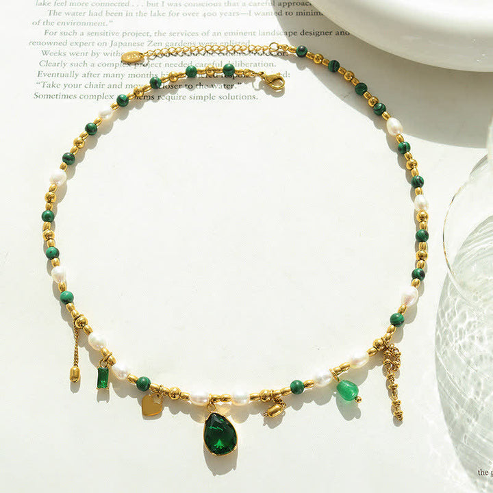 Pearl Bead Zircon Turquoise Calm Necklace Pendant - image 6