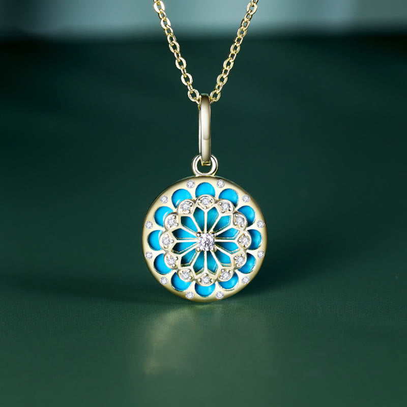 Buddha Stones 925 Sterling Silver Round Turquoise Zircon Protection Strength Necklace Pendant - Turquoise(Purification♥Protection) - image 0