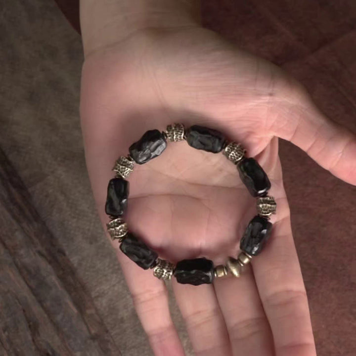 Buddha Stones Tibetan Ebony Wood Copper Calm Peace Bracelet - image 8