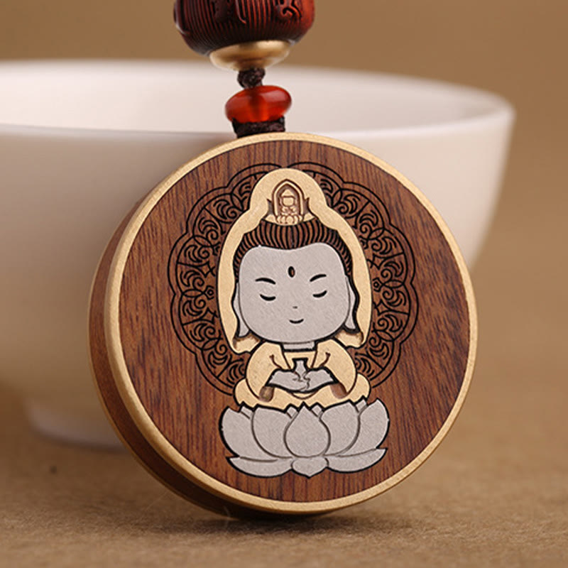 Buddha Stones Ebony Wood Rosewood Buddha Avalokitesvara Om Mani Padme Hum Balance Car Key Chain Decoration - image 18