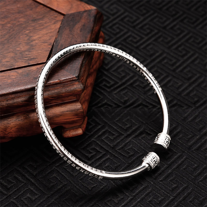 Buddha Stones Heart Sutra Engraved Swastika Pattern Luck White Copper Bracelet Bangle - image 2