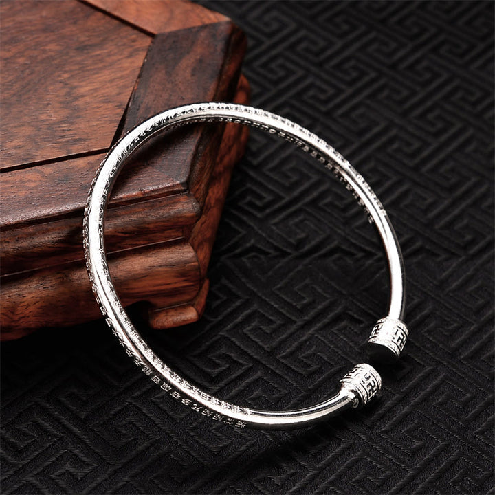 Buddha Stones Heart Sutra Engraved Swastika Pattern Luck White Copper Bracelet Bangle - image 2