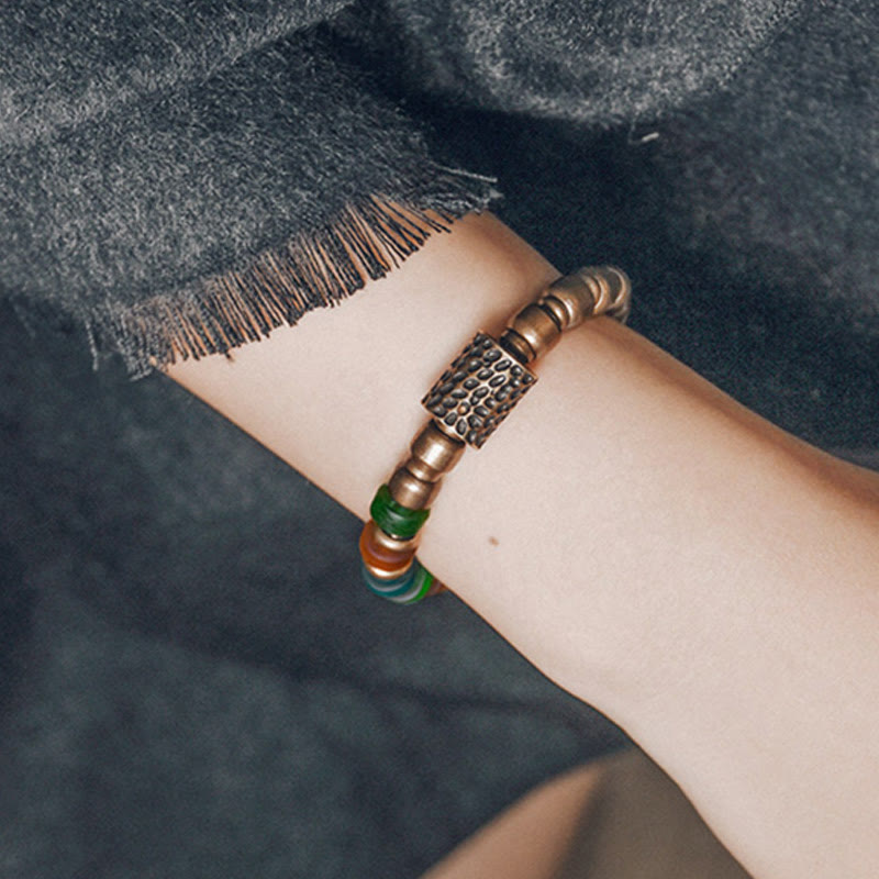 Buddha Stones Tibetan Colorful Glass Beads Copper Wealth Bracelet - image 1