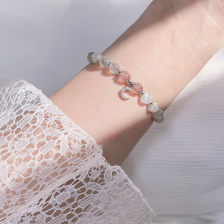 Buddha Stones Strawberry Quartz Moonstone Luck Moon Charm Bracelet - image 5
