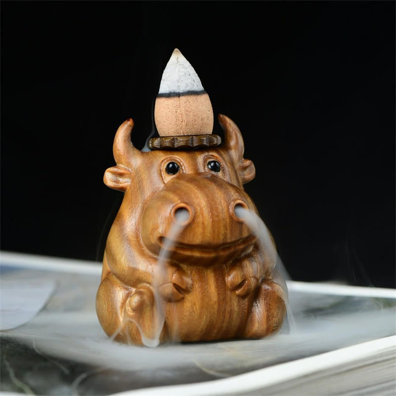 Buddha Stones Green Sandalwood Cute Calf Pattern Meditation Backflow Incense Burner Decoration - image 2
