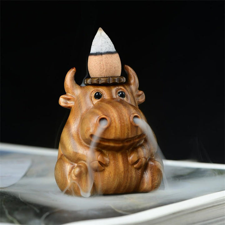 Buddha Stones Green Sandalwood Cute Calf Pattern Meditation Backflow Incense Burner Decoration - image 2