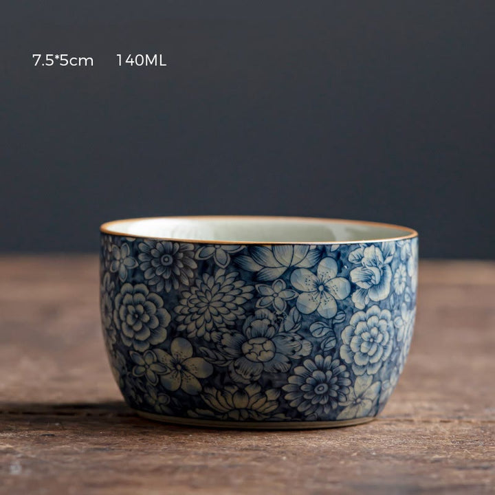 Buddha Stones Blue Lotus Peach Blossom Chrysanthemum Design Ceramic Teacup Kung Fu Tea Cups - 7.5-8.2cm*4.7-5cm*140-150ml - image 8