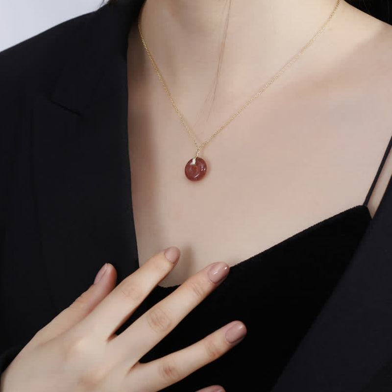 Buddha Stones 925 Sterling Silver Strawberry Quartz Healing Positive Necklace - image 5