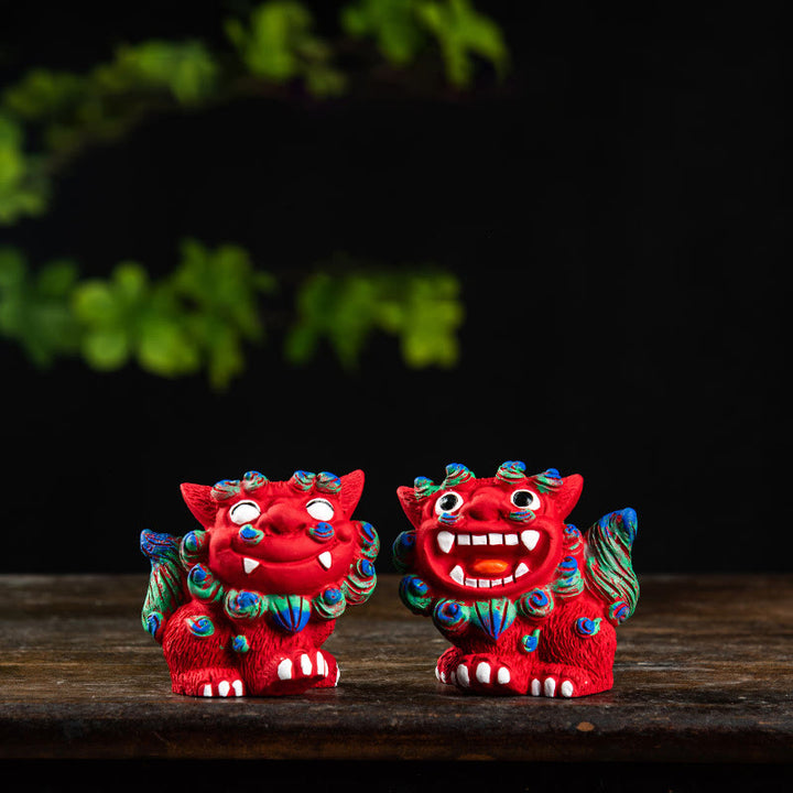 Buddha Stones Small Pair of Lion Fu Foo Dogs Ward Off Evil Protection Home Resin Decoration - A Pair of Red Fu Dogs - image 6