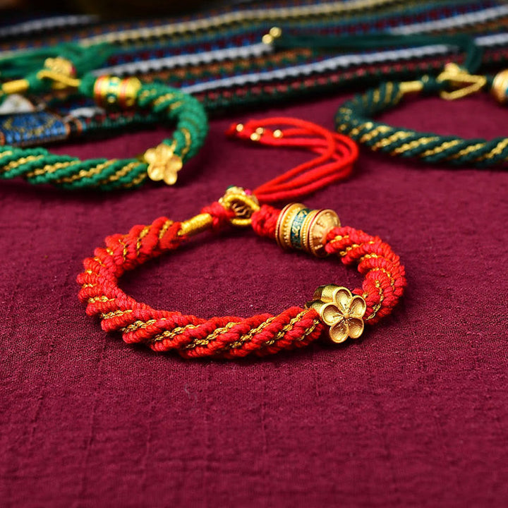 Buddha Stones Tibet Handmade Five God Of Wealth Luck Thangka Amulet Prayer Wheel Flower Charm Weave String Bracelet - image 13