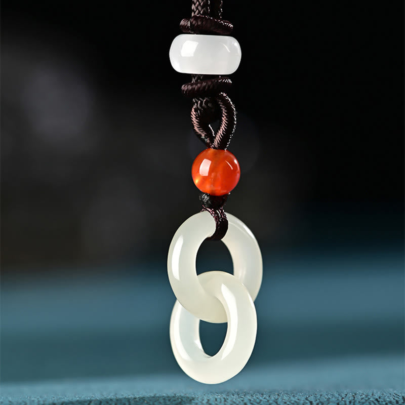 Buddha Stones Natural Hetian Cyan Jade White Jade Double Peace Buckle Success Necklace Pendant - Hetian White Jade(Protection♥Happiness) - image 7
