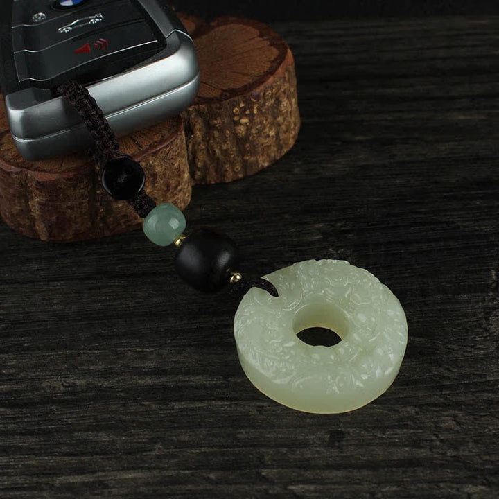 Buddha Stones PiXiu Jade Peace Buckle Abundance Wealth Key Chain - image 12