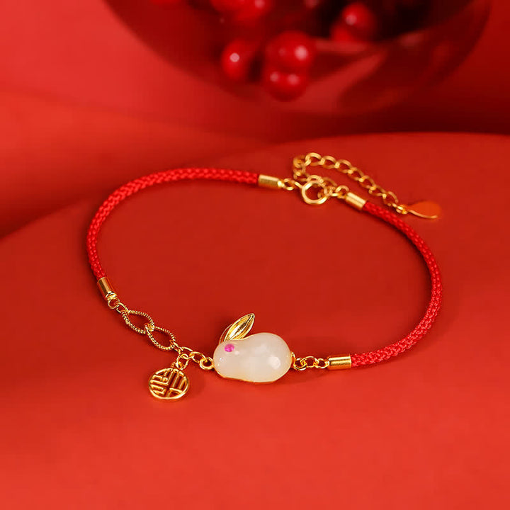 Buddha Stones 925 Sterling Silver Year of the Rabbit Hetian White Jade Luck Blessing Red String Bracelet - image 2