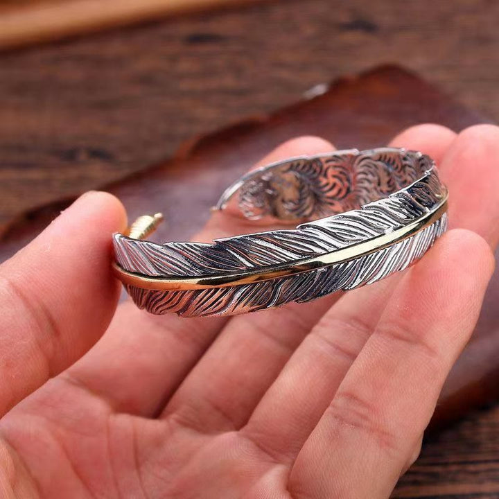 Buddha Stones Feather Pattern Carved Luck Wealth Cuff Bracelet Bangle - image 9