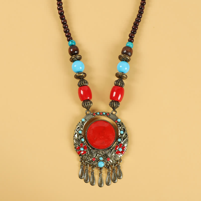 Tibetan Retro Beads Tassel Hair Decoration Hair Accessories - Flower-Red - image 15