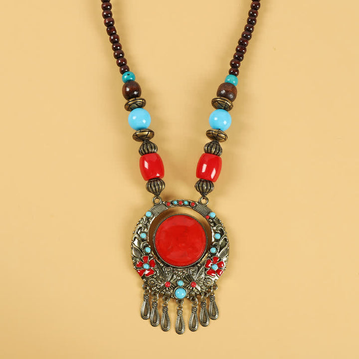 Tibetan Retro Beads Tassel Hair Decoration Hair Accessories - Flower-Red - image 15