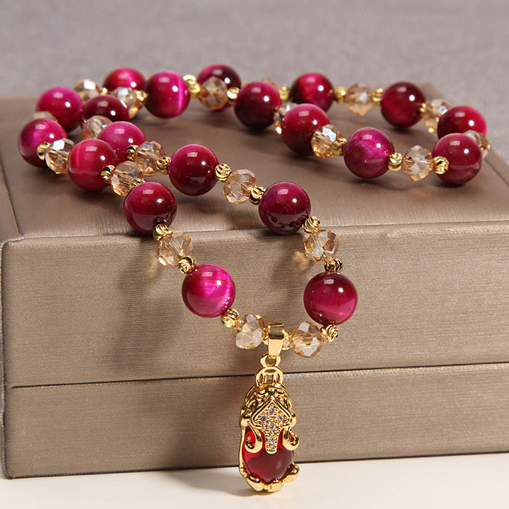 Buddha Stones Tiger Eye Pixiu Fox Money Bag Protection Self Confidence Double Wrap Bracelet - image 2