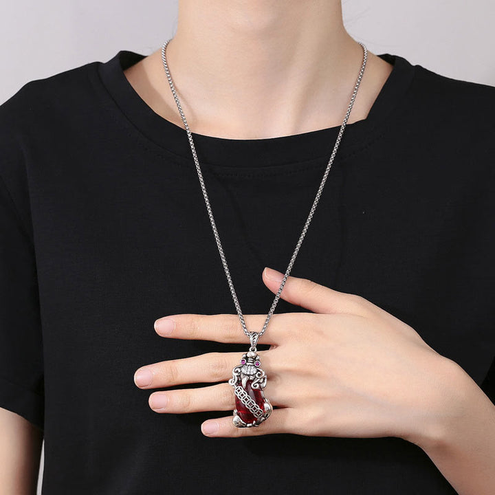 Buddha Stones PiXiu Garnet Copper Coin Wealth Luck Necklace Pendant - image 3