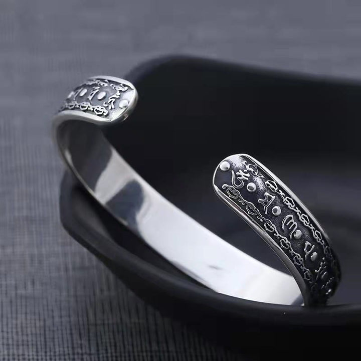 Buddha Stones 925 Sterling Silver Om Mani Padme Hum Double Dorje Engraved Wisdom Cuff Bracelet Bangle - image 2
