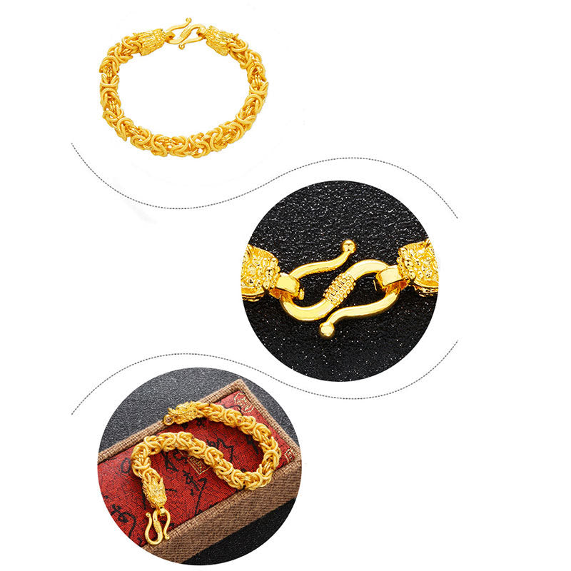 Buddha Stones 24k Gold Plated Double Headed Dragon Protection Bracelet - image 6