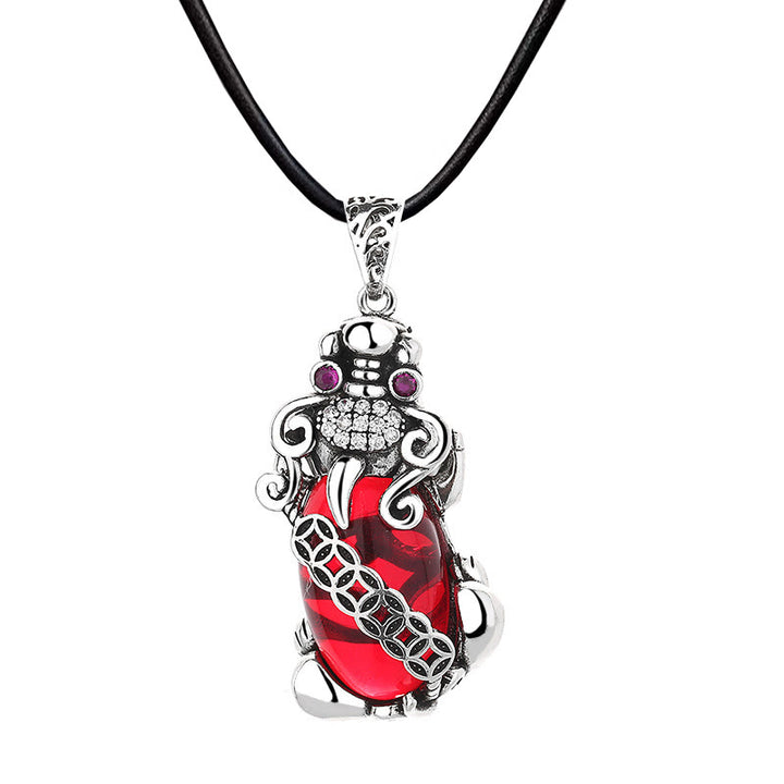 Buddha Stones PiXiu Garnet Copper Coin Wealth Luck Necklace Pendant - image 7