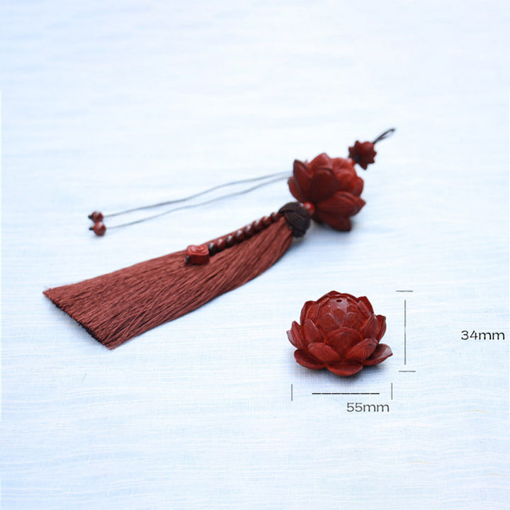 Buddha Stones Tibetan Small Leaf Red Sandalwood Lotus Luck Protection Tassel Decoration - image 13