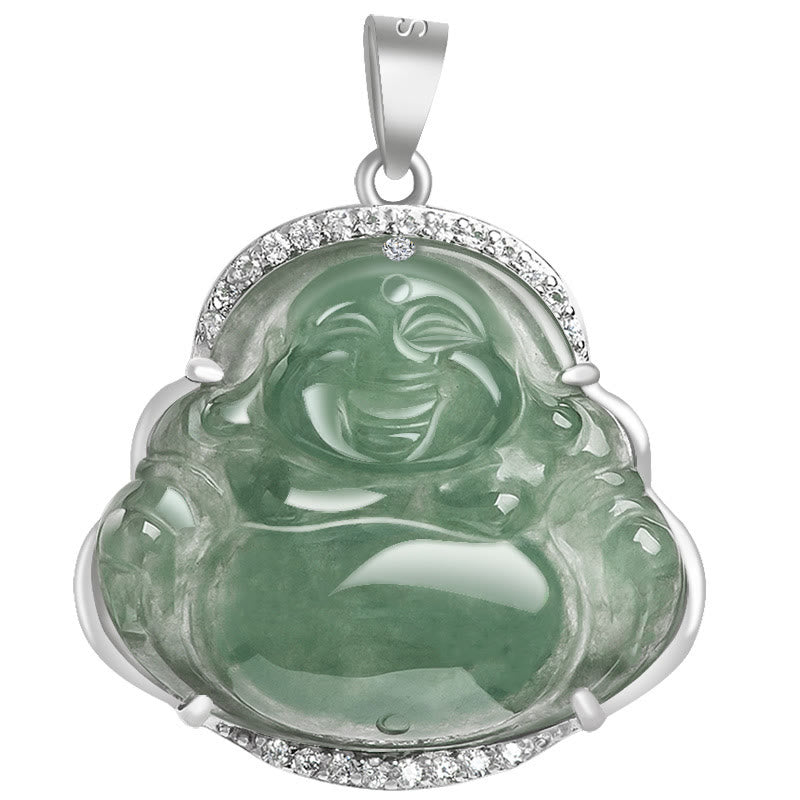 Buddha Stones 925 Sterling Silver Laughing Buddha Natural Jade Luck Prosperity Necklace Chain Pendant - image 6