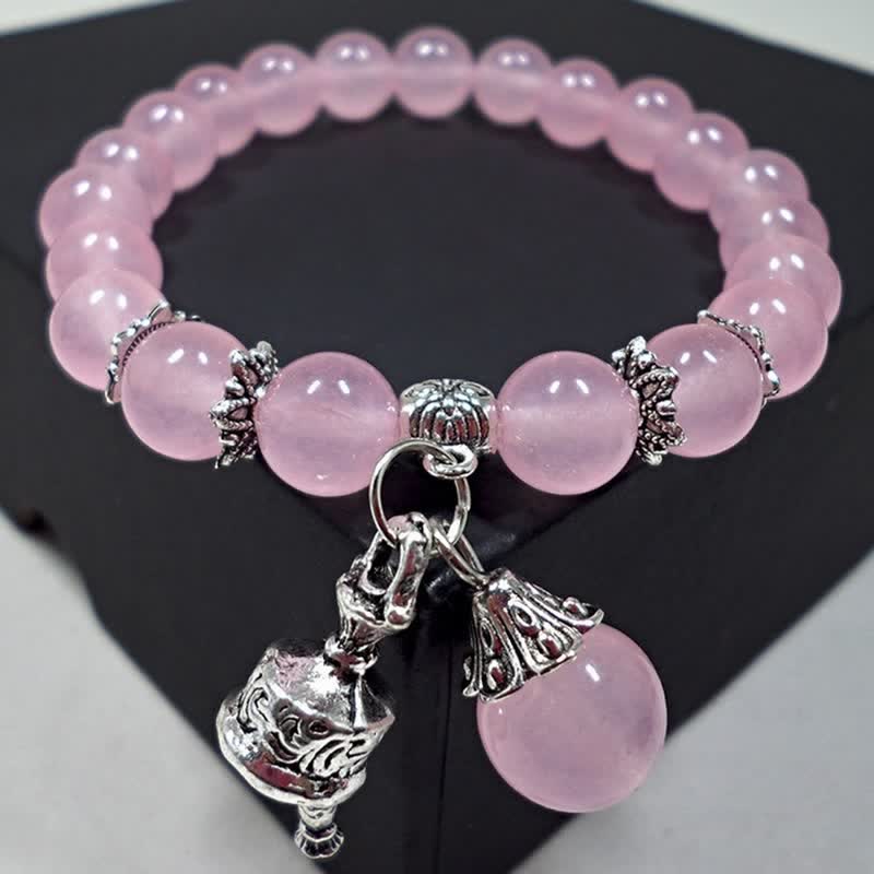 Buddha Stones Vintage Crystal Chalcedony Stone Energy Beaded Bell Charm Bracelet - image 8
