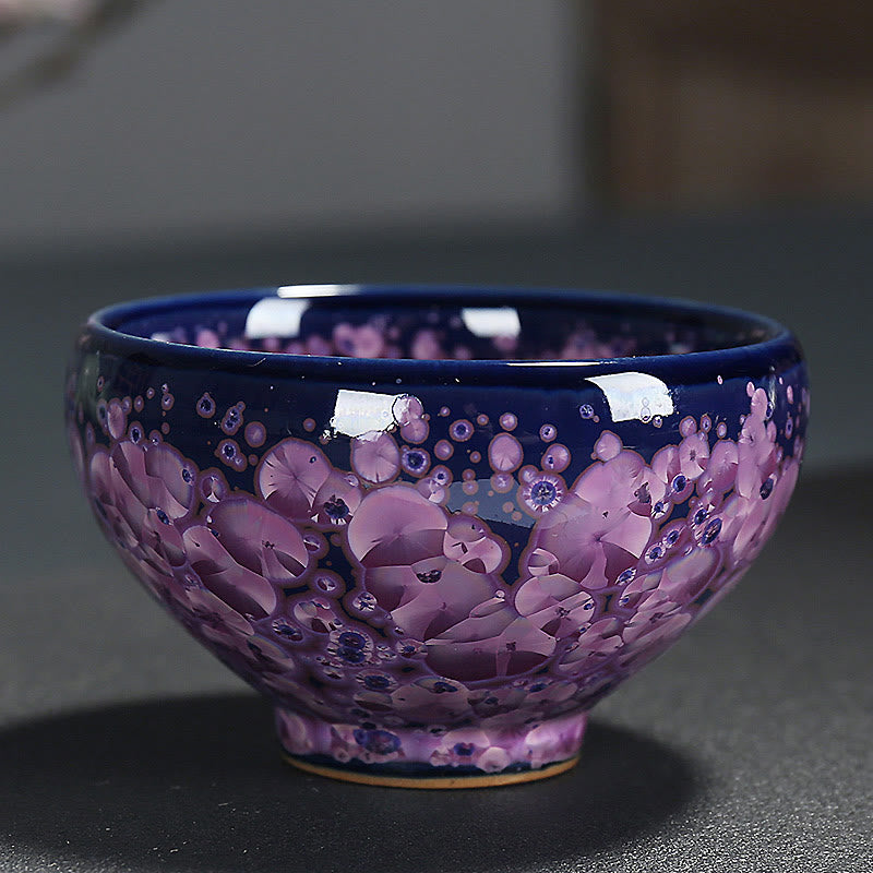 Buddha Stones Colorful Iris Flowers Chinese Jianzhan Kiln Change Porcelain Teacup Tenmoku Kung Fu Tea Cup - image 1