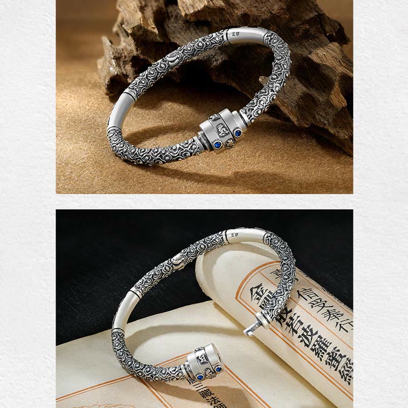 Buddha Stones 990 Sterling Silver Tibetan Auspicious Clouds Om Mani Padme Hum Engraved Creativity Bracelet Bangle - image 4